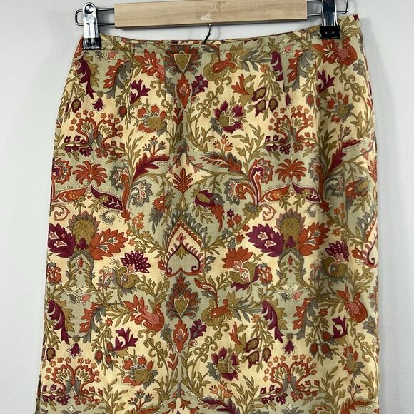 Talbots Vintage Tan Orange Floral Wrap Long Skirt Size 2 Wool - Picture 12 of 16
